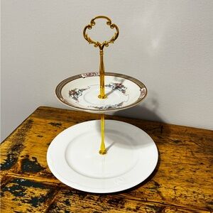 Two-Tier Gold and White Serving Stand
